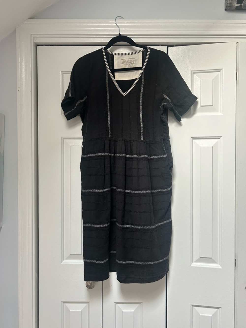Ace & Jig Black Short Sleeve V-Neck Dress with White Trim